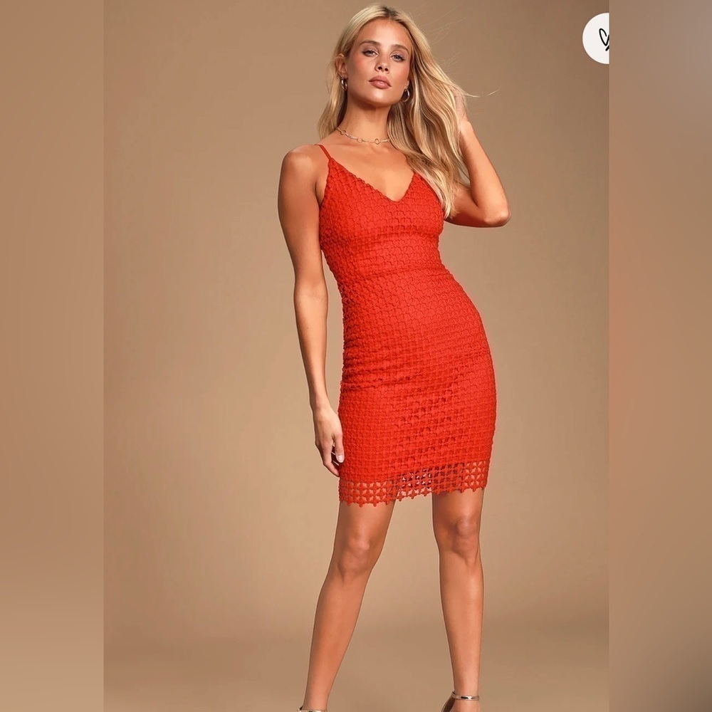 Lulus Women’s Kindhearted Red Lace Sleeveless Mini Dress V-Neck Sz Small